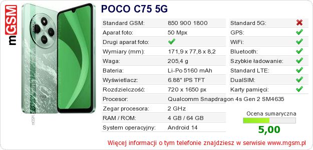 Dane telefonu POCO C75 5G