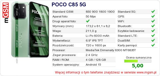 Dane telefonu POCO C85 5G