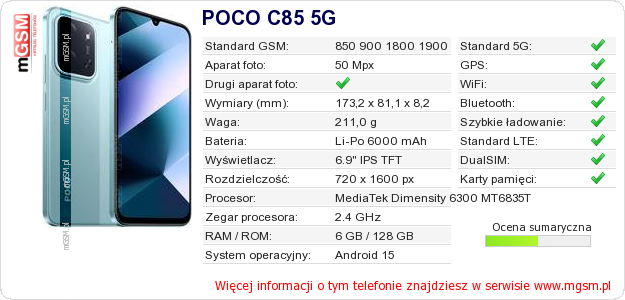 Dane telefonu POCO C85 5G