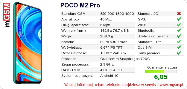 Dane telefonu POCO M2 Pro