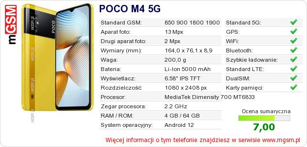 Dane telefonu POCO M4 5G