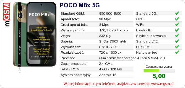 Dane telefonu POCO M8x 5G