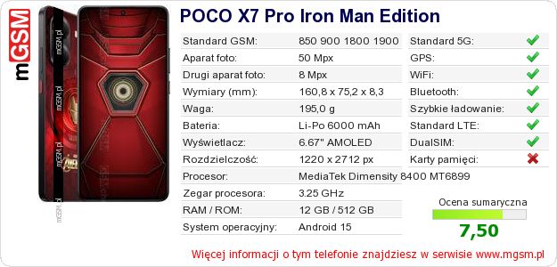 Dane telefonu POCO X7 Pro Iron Man Edition Dane telefonu POCO X7 Pro Iron Man Edition