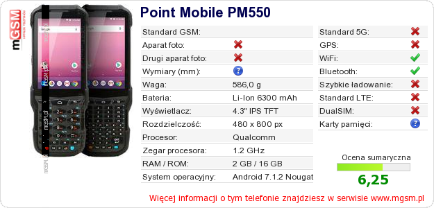 Dane telefonu Point Mobile PM550