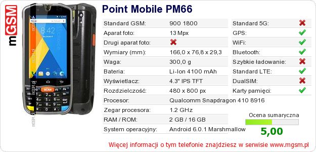 Dane telefonu Point Mobile PM66