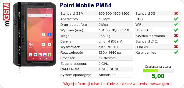 Dane telefonu Point Mobile PM84