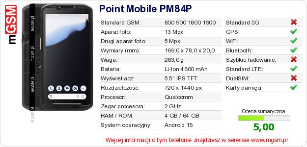 Dane telefonu Point Mobile PM84P Dane telefonu Point Mobile PM84P