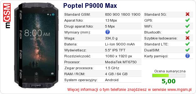 Dane telefonu Poptel P9000 Max Dane telefonu Poptel P9000 Max