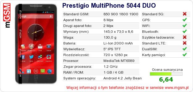 Dane telefonu Prestigio MultiPhone 5044 DUO