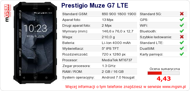 Dane telefonu Prestigio Muze G7 LTE