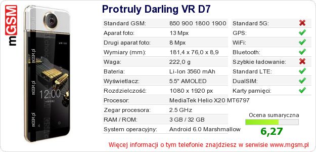 Dane telefonu Protruly Darling VR D7 Dane telefonu Protruly Darling VR D7