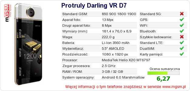 Dane telefonu Protruly Darling VR D7