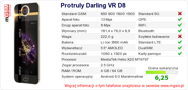 Dane telefonu Protruly Darling VR D8 Dane telefonu Protruly Darling VR D8