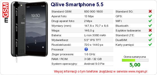 Dane telefonu Qilive Smartphone 5.5 Dane telefonu Qilive Smartphone 5.5