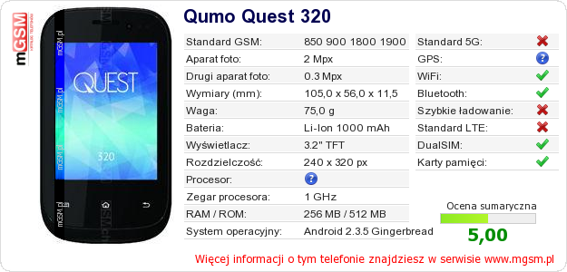 Dane telefonu Qumo Quest 320