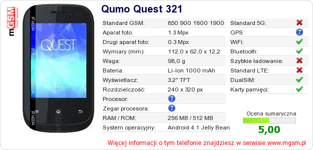 Dane telefonu Qumo Quest 321