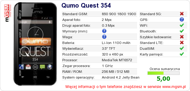 Dane telefonu Qumo Quest 354 Dane telefonu Qumo Quest 354