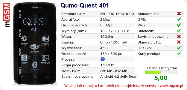 Dane telefonu Qumo Quest 401
