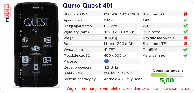 Dane telefonu Qumo Quest 401