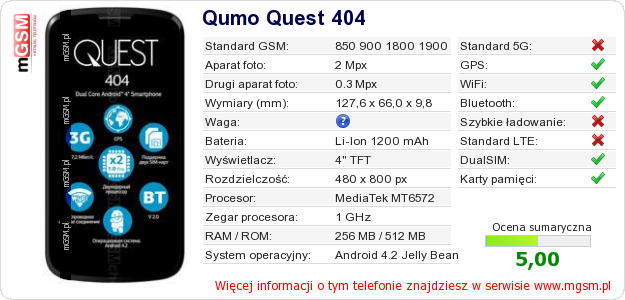 Dane telefonu Qumo Quest 404