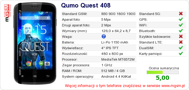 Dane telefonu Qumo Quest 408