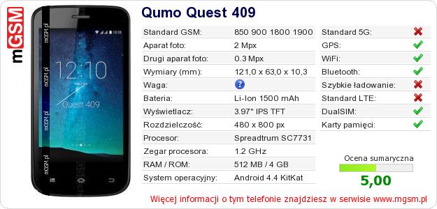Dane telefonu Qumo Quest 409