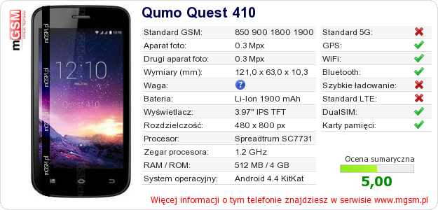 Dane telefonu Qumo Quest 410