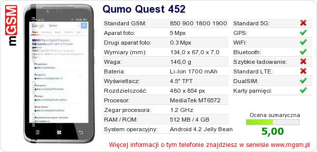 Dane telefonu Qumo Quest 452