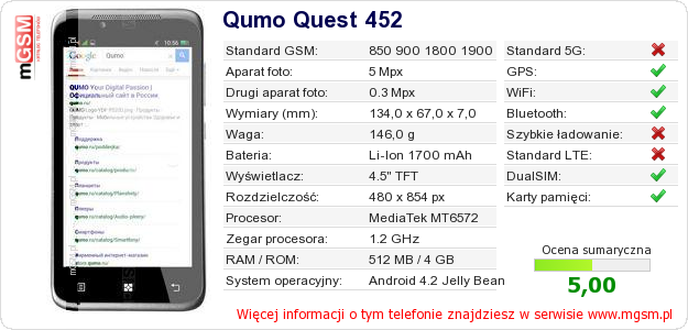 Dane telefonu Qumo Quest 452