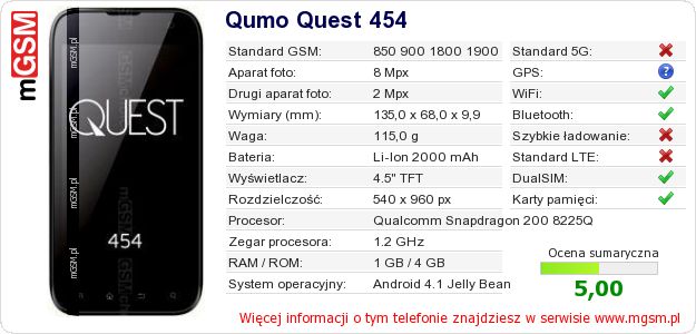 Dane telefonu Qumo Quest 454
