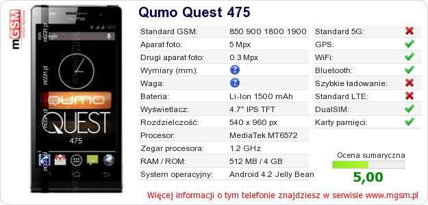 Dane telefonu Qumo Quest 475