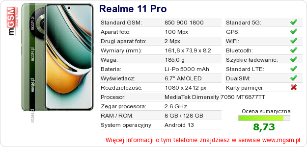 Dane telefonu Realme 11 Pro Dane telefonu Realme 11 Pro