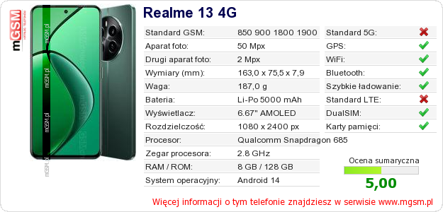 Dane telefonu Realme 13 4G