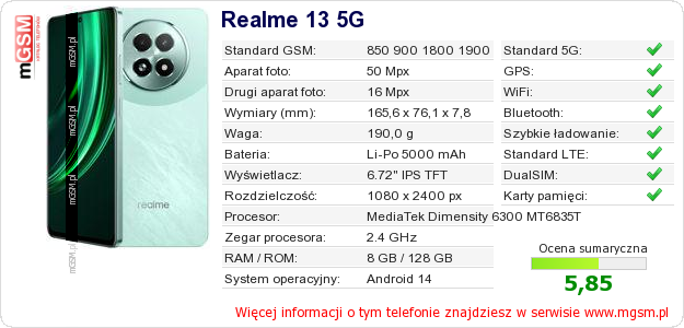 Dane telefonu Realme 13 5G