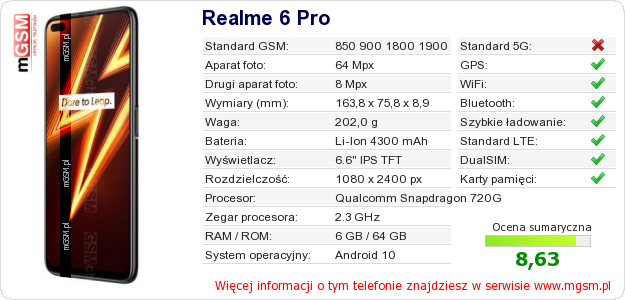 Dane telefonu Realme 6 Pro
