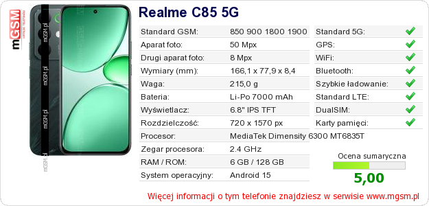 Dane telefonu Realme C85 5G