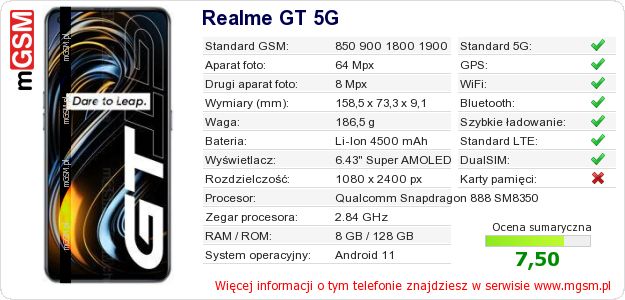 Dane telefonu Realme GT 5G