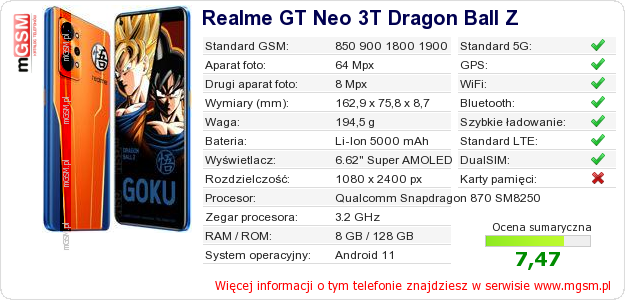 Dane telefonu Realme GT Neo 3T Dragon Ball Z