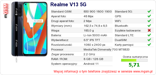 Dane telefonu Realme V13 5G