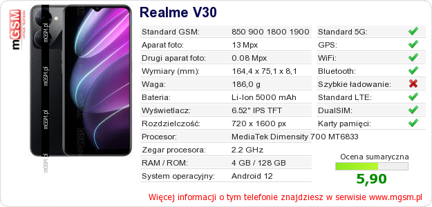 Dane telefonu Realme V30