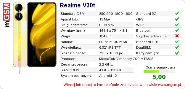 Dane telefonu Realme V30t
