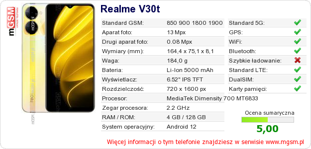 Dane telefonu Realme V30t