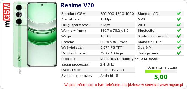 Dane telefonu Realme V70