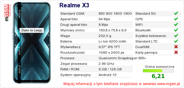 Dane telefonu Realme X3