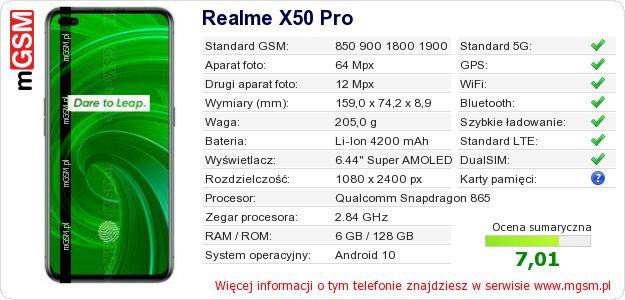 Dane telefonu Realme X50 Pro