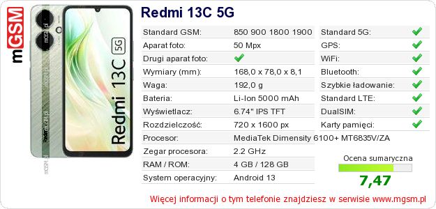 Dane telefonu Redmi 13C 5G