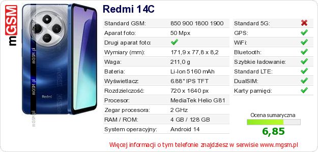 Dane telefonu Redmi 14C