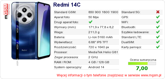Dane telefonu Redmi 14C