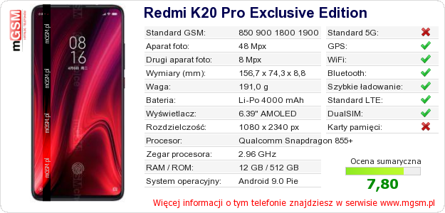 Dane telefonu Redmi K20 Pro Exclusive Edition
