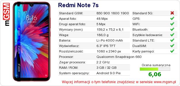 Dane telefonu Redmi Note 7s Dane telefonu Redmi Note 7s